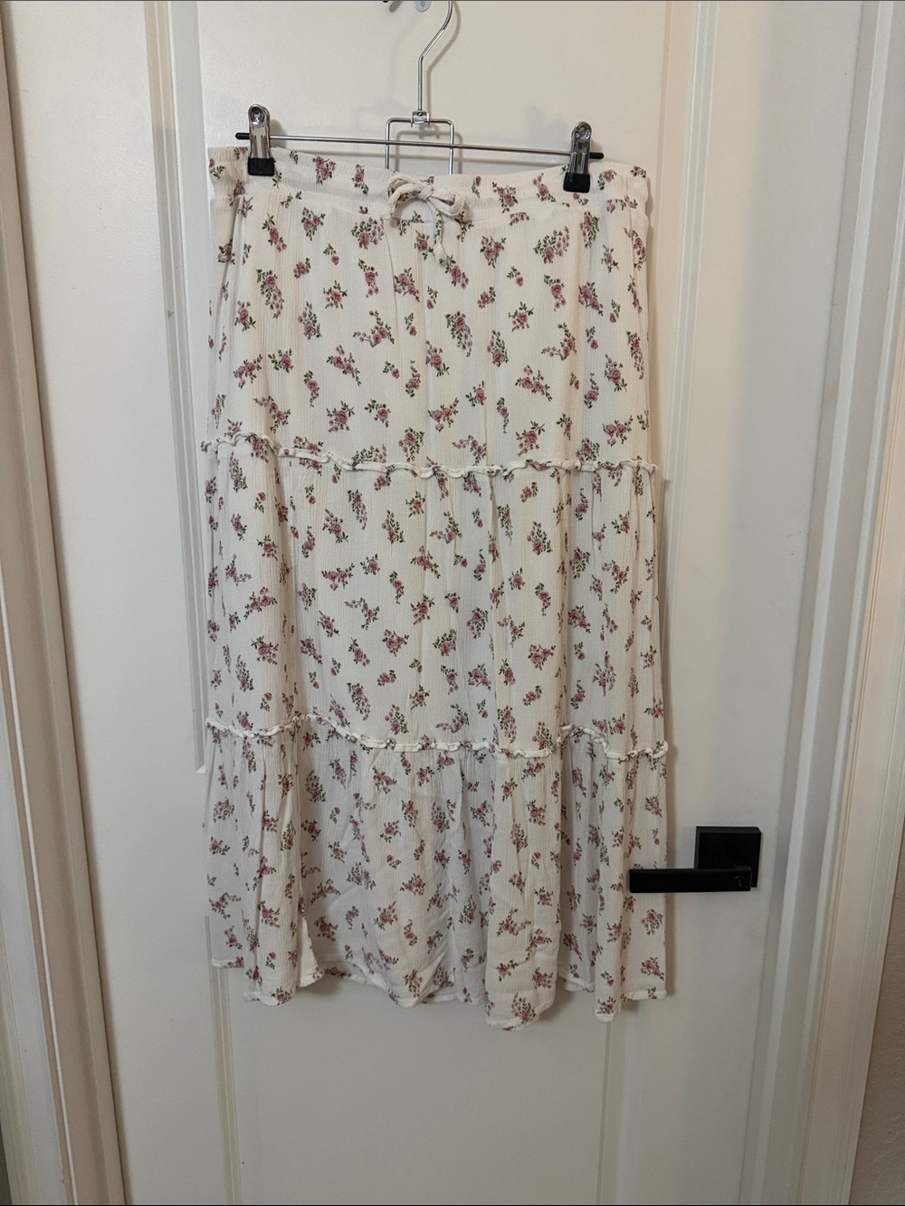 Celebrity Pink Cream Maxi Skirt with Pink Floral Print